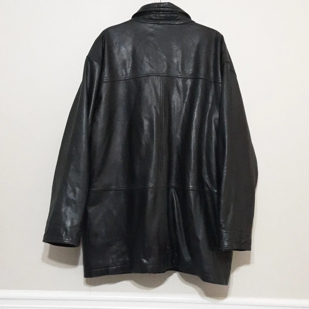 Vintage Boston Outfitters leather jacket barn coat men XL black y2k grandpa